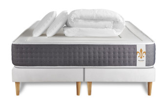 Pack lit complet 160x200 cm - Matelas + 2 Sommiers Blancs + 2 oreillers + Couette - Vingt-Six