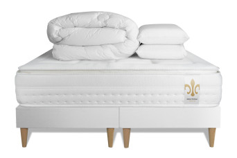 Pack lit complet 160x200 cm - Matelas + 2 Sommiers Blancs + 2 oreillers + Couette - Vingt-Huit PLUS