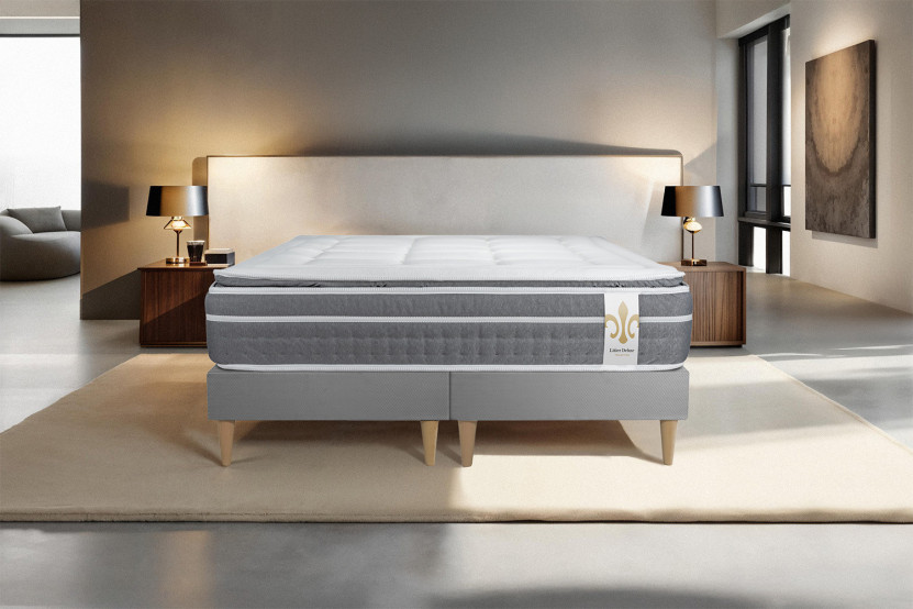 Ensemble Matelas Sommier 200x200 cm - 2 Sommiers Gris - Trente PLUS