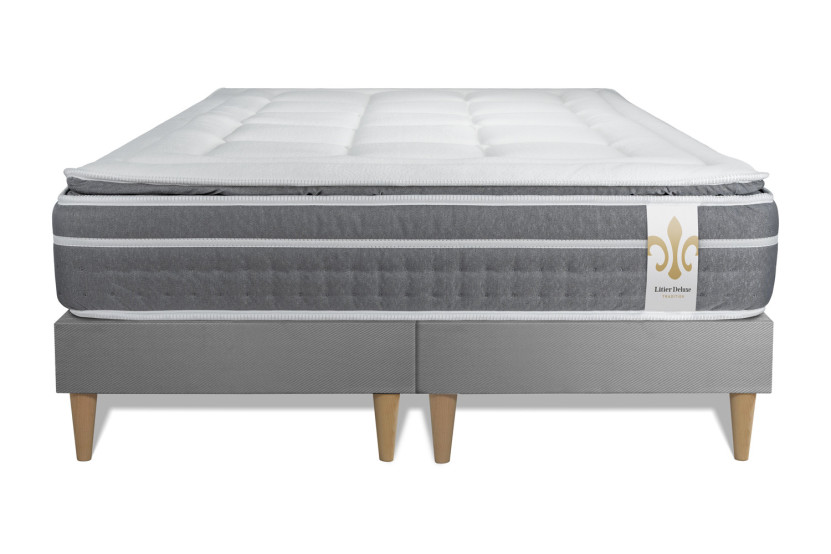 Ensemble Matelas Sommier 180x200 cm - 2 Sommiers Gris - Trente PLUS