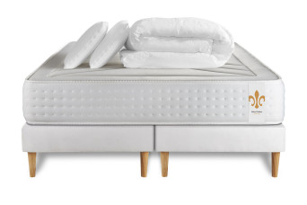 Pack lit complet 180x200 cm - Matelas + 2 Sommiers Blancs + 2 oreillers + Couette - Vingt-Quatre