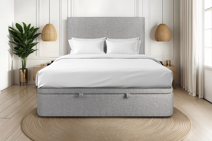 Sommier Coffre 200x200 cm - Bouclette - Gris