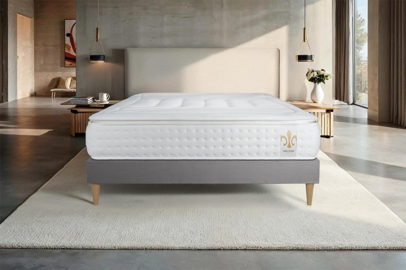 Ensemble Matelas Sommier 140x200 cm - Sommier Gris (en kit) - Vingt-Quatre PLUS