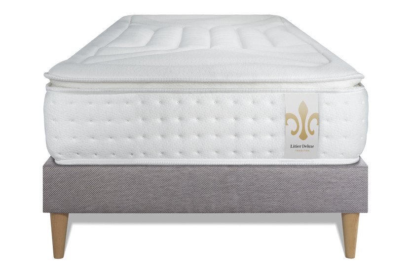 Ensemble Matelas Sommier 90x200 cm - Sommier Gris (déjà monté) - Vingt-Quatre PLUS