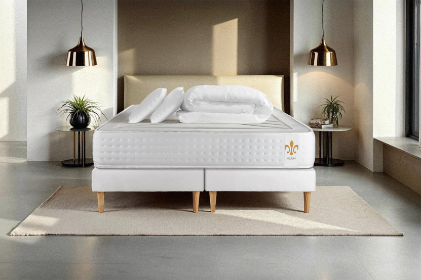 Pack lit complet 160x200 cm - Matelas + 2 Sommiers Blancs + 2 oreillers + Couette - Vingt-Quatre