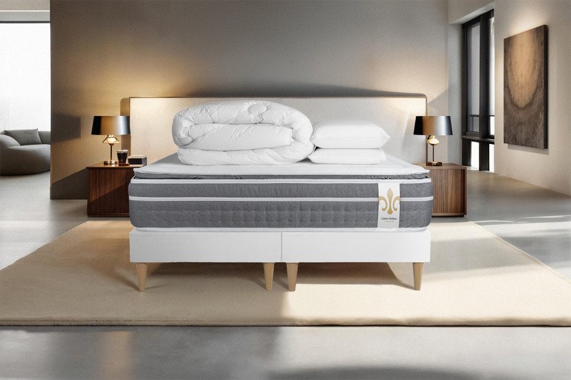 Pack lit complet 180x200 cm - Matelas + 2 Sommiers Blancs + 2 oreillers + Couette - Trente PLUS