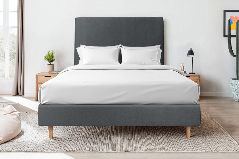 Sommier Tapissier 140x200 cm - Velours - Gris anthracite