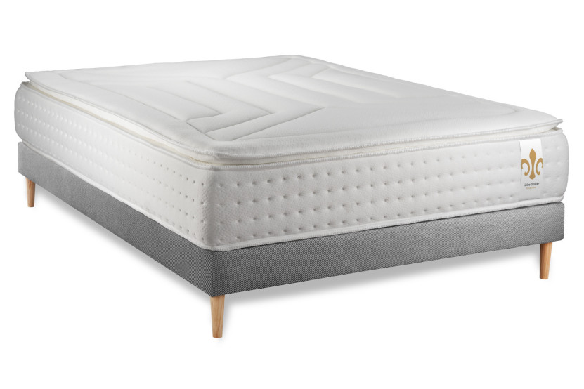 Ensemble Matelas Sommier 140x200 cm - Sommier Gris (déjà monté) - Vingt-Quatre PLUS
