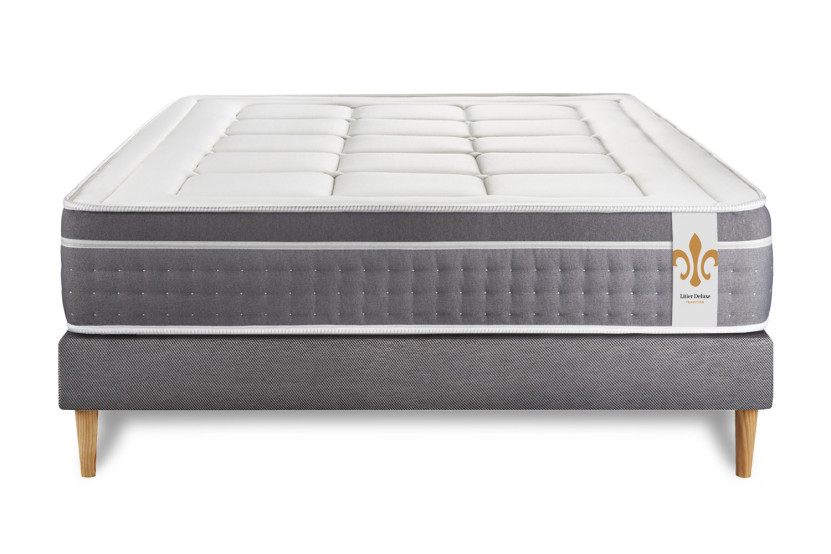 Ensemble Matelas Sommier 140x190 cm - Sommier Gris (déjà monté) - Trente