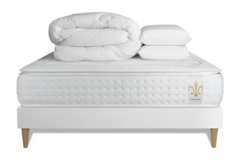 Pack lit complet 140x200 cm - Matelas + Sommier Blanc + 2 oreillers + Couette - Vingt-Quatre PLUS