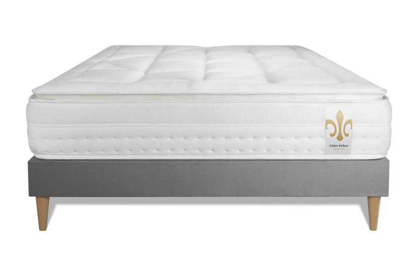 Ensemble Matelas Sommier 140x190 cm - Sommier Gris (déjà monté) - Vingt-Huit PLUS