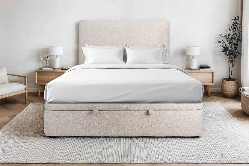 Sommier Coffre 140x200 cm - Bouclette - Beige clair