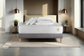 Pack lit complet 160x200 cm - Matelas + Sommier Gris + 2 oreillers + Couette - Vingt-Quatre