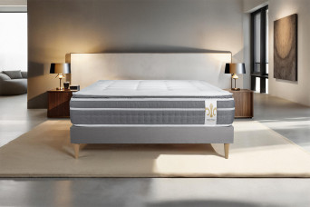 Ensemble Matelas Sommier 140x190 cm - Sommier Gris (en kit) - Trente PLUS