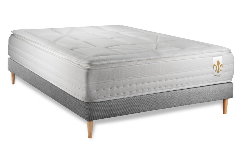 Ensemble Matelas Sommier 200x200 cm - Sommier Gris (en kit) - Vingt-Huit PLUS
