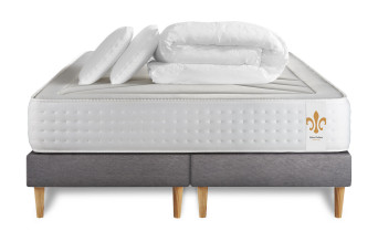 Pack lit complet 180x200 cm - Matelas + 2 Sommiers Gris + 2 oreillers + Couette - Vingt-Quatre