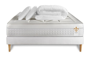 Pack lit complet 140x200 cm - Matelas + Sommier Blanc + 2 oreillers + Couette - Vingt-Huit