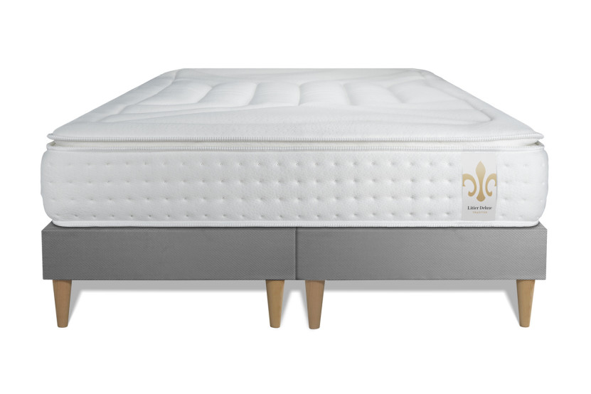 Ensemble Matelas Sommier 200x200 cm - 2 Sommiers Gris - Vingt-Quatre PLUS