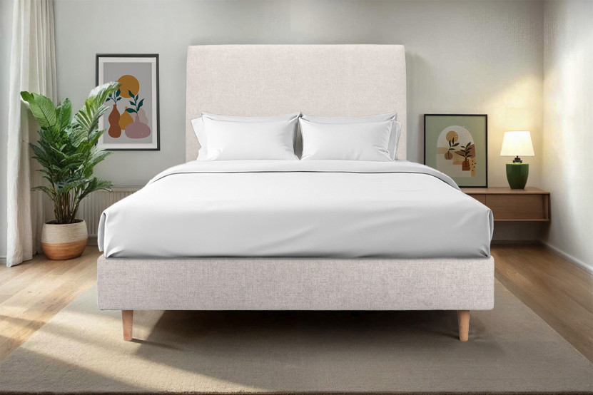 Tête de lit 160 cm Tapissée - Tissu Toile Natté Beige Clair