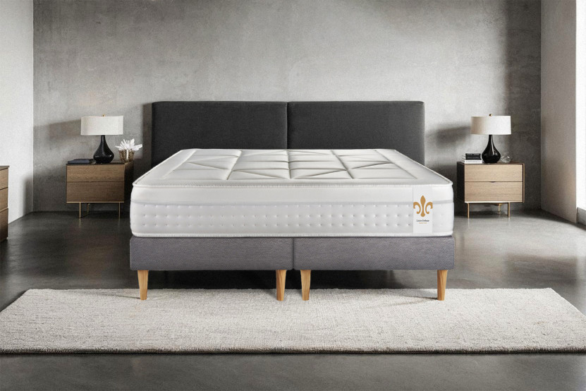 Ensemble Matelas Sommier 200x200 cm - 2 Sommiers Gris - Vingt-Huit