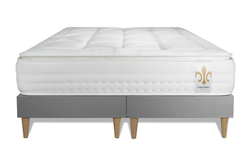 Ensemble Matelas Sommier 200x200 cm - 2 Sommiers Gris - Vingt-Huit PLUS