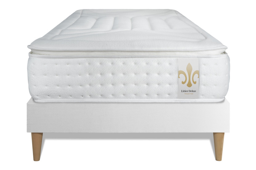 Ensemble Matelas Sommier 90x190 cm - Sommier Blanc (déjà monté) - Vingt-Quatre PLUS