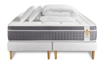 Pack lit complet 200x200 cm - Matelas + 2 Sommiers Blancs + 2 oreillers + Couette - Trente