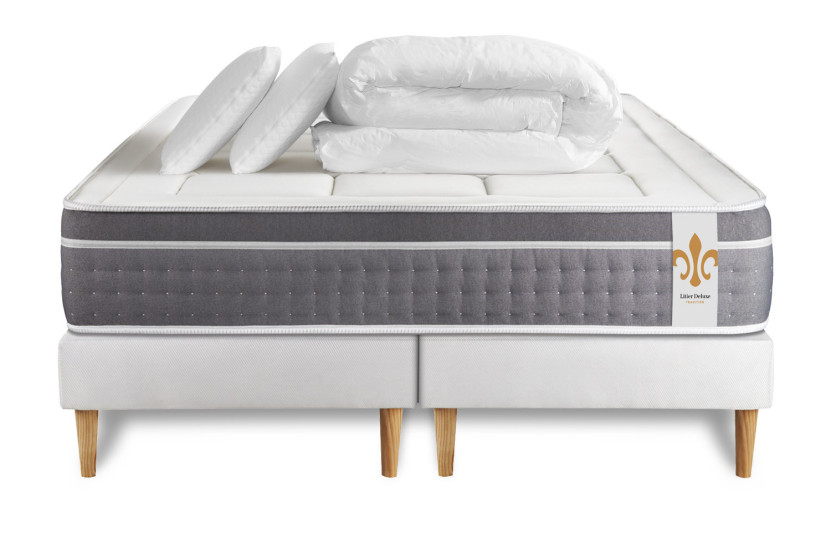 Pack lit complet 200x200 cm - Matelas + 2 Sommiers Blancs + 2 oreillers + Couette - Trente