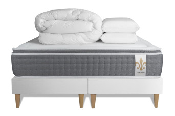 Pack lit complet 180x200 cm - Matelas + 2 Sommiers Blancs + 2 oreillers + Couette - Vingt-Six PLUS