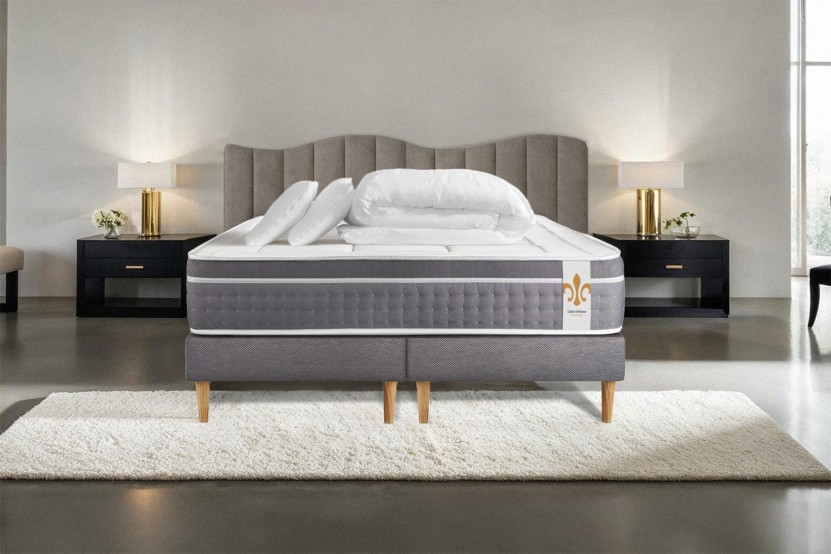 Pack lit complet 180x200 cm - Matelas + 2 Sommiers Gris + 2 oreillers + Couette - Trente