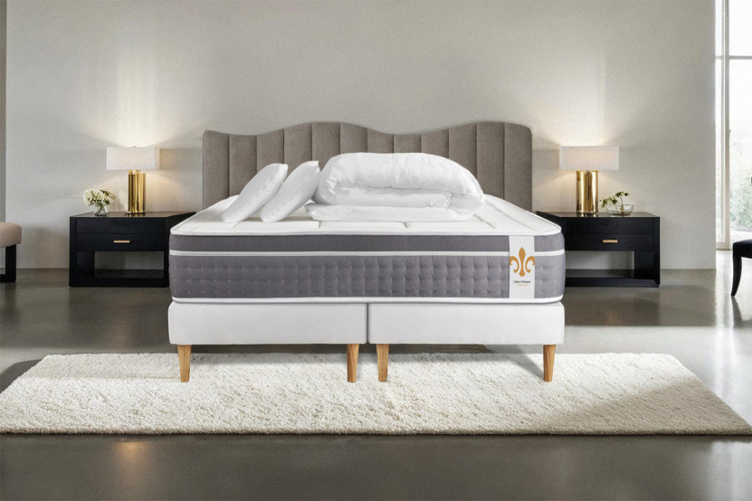 Pack lit complet 160x200 cm - Matelas + 2 Sommiers Blancs + 2 oreillers + Couette - Trente