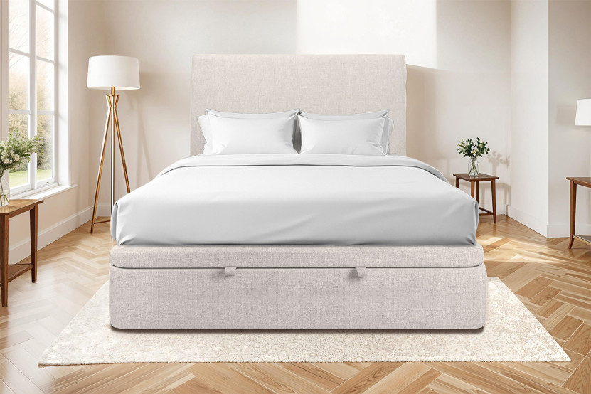 Sommier Coffre 160x200 cm - Toile nattée  - Beige clair