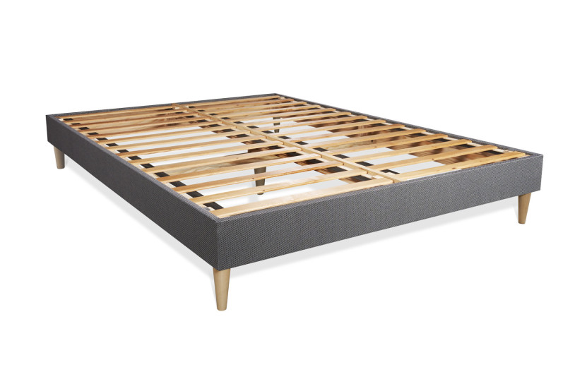 Pack lit complet 140x200 cm - Matelas + Sommier Gris (en kit) + 2 oreillers + Couette - Vingt-Quatre