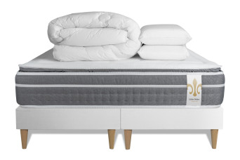 Pack lit complet 160x200 cm - Matelas + 2 Sommiers Blancs + 2 oreillers + Couette - Trente PLUS