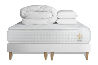 Pack lit complet 160x200 cm - Matelas + 2 Sommiers Blancs + 2 oreillers + Couette - Vingt-Quatre PLUS