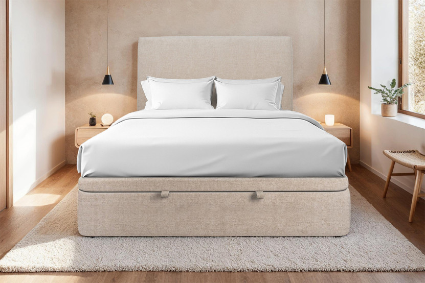 Sommier Coffre 140x190 cm - Toile nattée  - Beige brun