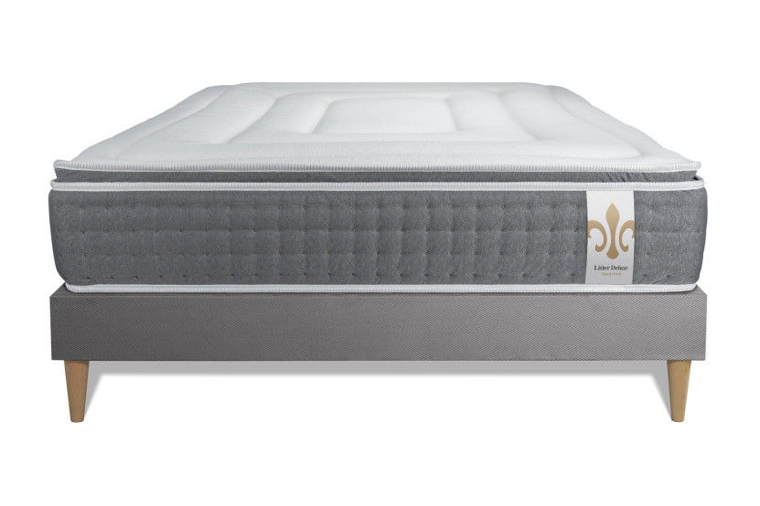 Ensemble Matelas Sommier 140x190 cm - Sommier Gris (déjà monté) - Vingt-Six PLUS