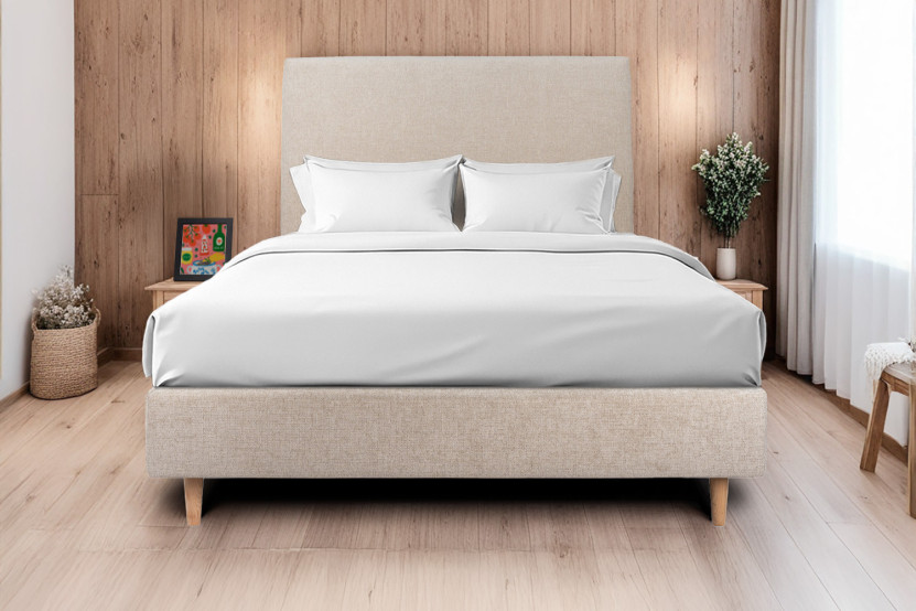 Sommier Tapissier 135x190 cm - Toile nattée  - Beige brun