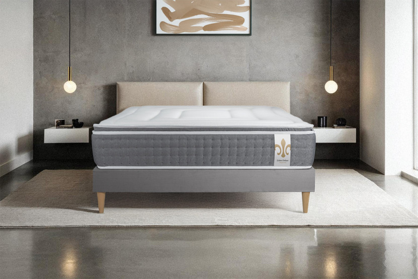 Ensemble Matelas Sommier 200x200 cm - Sommier Gris (en kit) - Vingt-Six PLUS