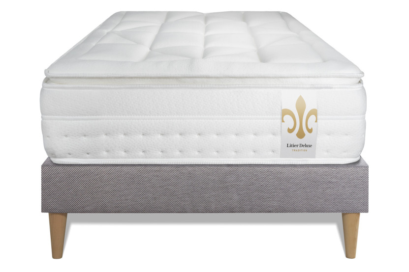 Ensemble Matelas Sommier 90x190 cm - Sommier Gris (déjà monté) - Vingt-Huit PLUS