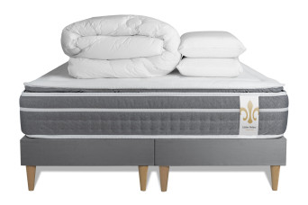 Pack lit complet 160x200 cm - Matelas + 2 Sommiers Gris + 2 oreillers + Couette - Trente PLUS