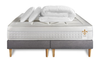 Pack lit complet 160x200 cm - Matelas + 2 Sommiers Gris + 2 oreillers + Couette - Vingt-Huit