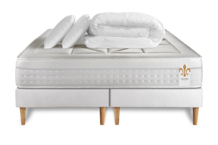Pack lit complet 180x200 cm - Matelas + 2 Sommiers Blancs + 2 oreillers + Couette - Vingt-Huit