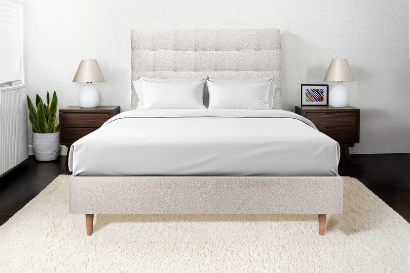 Tête de lit 150 cm Capitonnée - Tissu Bouclette Beige Clair