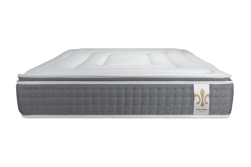 Pack lit complet 200x200 cm - Matelas + 2 Sommiers Gris + 2 oreillers + Couette - Vingt-Six PLUS