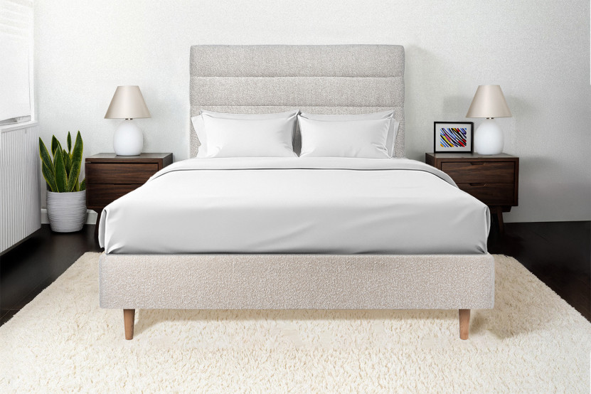 Tête de lit 135 cm Lignes - Tissu Bouclette Beige Clair