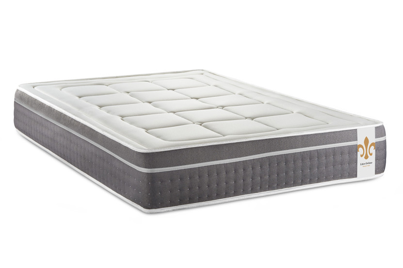 Pack lit complet 200x200 cm - Matelas + Sommier Gris (en kit) + 2 oreillers + Couette - Trente