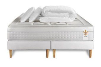 Pack lit complet 200x200 cm - Matelas + 2 Sommiers Blancs + 2 oreillers + Couette - Vingt-Huit